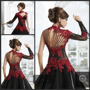 Sexy Zwart Rode Gothic Trouwjurken Kralen Kant Land Arabisch Dubai 2020 Trein Vestido de Noiva Bruidsjurk Bal voor Bruid Formeel