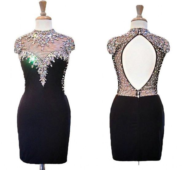 Sexy Black Short Fashion Night Prom Vestidos de cuello alto Rhinestones Rhinestones con cuentas Celera de alfombra roja formal 311p