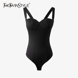 Sexy Zwart Slanke bodysuit voor vrouwen V-hals Mouwloze Hoge Taille Solid Jumpsuit Vrouwelijke Mode Kleding 210521