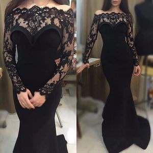 Sexy zwart fluwelen zeemeermin avondjurken batau nek lange mouwen kanten elegante formele feest prom jurken 2024 vrouwen speciale gelegenheid jurk