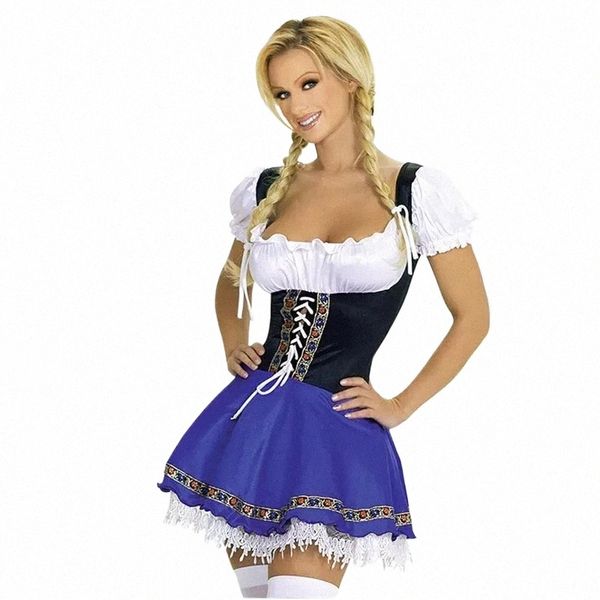 Sexy azul alemán Oktoberfest cerveza traje de niña fiesta tradicional bávara señoras moza cerveza criada Dirndl Dr G0AB #