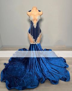 Sexy blauw fluwelen zeemeermin prom jurk 2023 Appliques afstuderen verjaardagsfeestje jurk gelegenheid avondjurken voor speciale gelegenheid