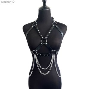 Sexy Body Chain Harnais Pour Femmes Gothique Ceinture Lingerie Soutien-Gorge Sangle BDSM Bondage Pu En Cuir Poitrine Cosplay Goth Taille Jarretelles L230518