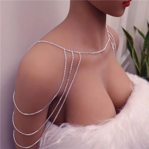 Sexy Body Chain Ketting Elegante Zomer Crystal Cross Bovenste Schouder Buik Bikini Sieraden Accessoires 240311