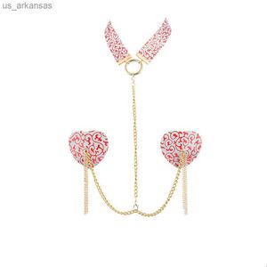 Sexy cuerpo cadena pezón cubierta vinculado gargantilla mujeres reutilizable pezón empanadas pecho pegatinas collar cadena Cosplay Club accesorios L230523