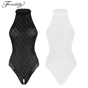 Dames badmode sexy body pak voor vrouwen uit één stuk badpak open kruis zwart Zie door bodysuit hoge gesneden mouwloze leotard catsuit1