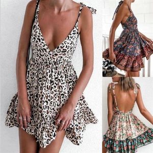 Sexy bodycon jurk zonder rug met v-hals pailletten luipaardpatroon ketting knielengte grote maten kleding zomer252n
