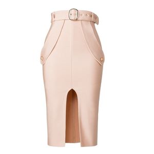 Sexy Bodycon Dames Hoge Taille Bandage Rok Knielengte Midi Potlood Office Party Club Elegante Rokken Kleding 210525