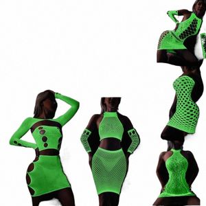 Body sexy Glow in Dark Porno Femmes Lingerie Érotique Babydoll Plus Size Costumes Sexy pour Femmes Maille Lumineuse pour Sex Dres m34f #