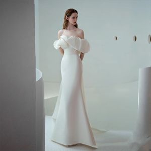 Robes de mariée sirène sexy boho épaules dénudées, plus la taille balayage train dos nu robes de mariée sur mesure luxe 3D fleurs dos nu princesse d'été Boho robes de mariée