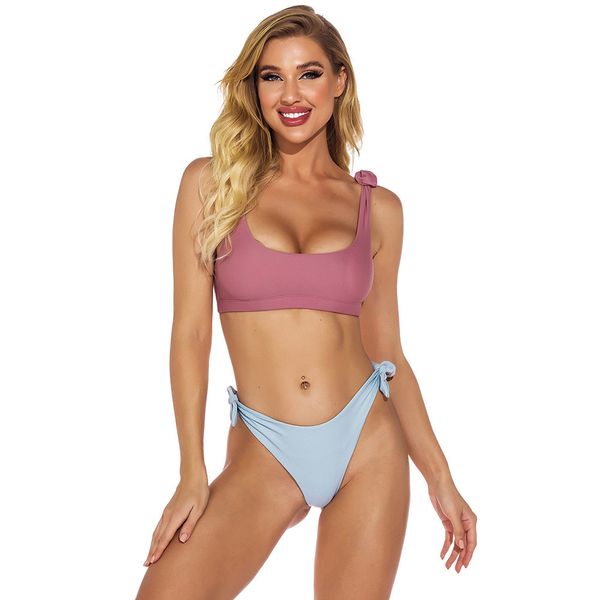 Sexy Bikinis brasileños Mujer Tie Up Traje de baño Mujeres Traje de baño Push String Bikini Bandeau Traje de baño Crop Top Baño 210520