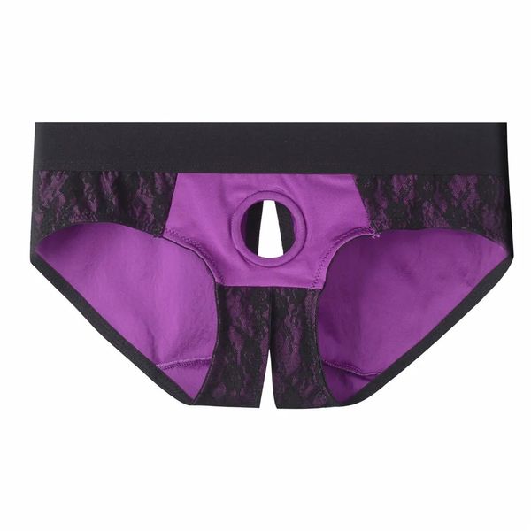 Slips sexy dentelle sous-vêtements dos nu sangle portable sur culotte harnais pour femmes hommes lingerie sexy ouvert pénis trou gay culotte 240110