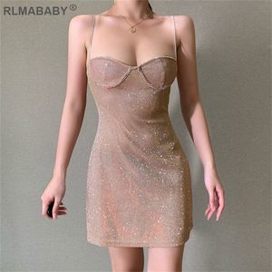 Sexy heldere zijden diamant vrouwen mini jurk lage nek mouwloze backless nachtclub feestje bodycon elegante prinses 220611