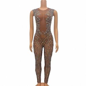 sexy bruine mesh transparante jumpsuit skinny leggings danskleding bodysuit bovenkleding stes holle jumpsuit prestaties outfit k7Iq #