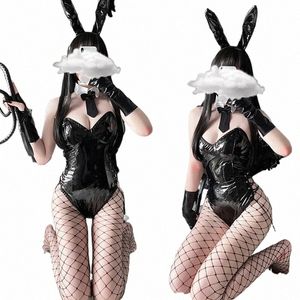 Sexy Bunny Girl Cosplay Costume PU Cuir One Piece Body Costume Kawaii Oreilles de Lapin Anime Maid Outfit Femmes Lingerie Érotique z01f #