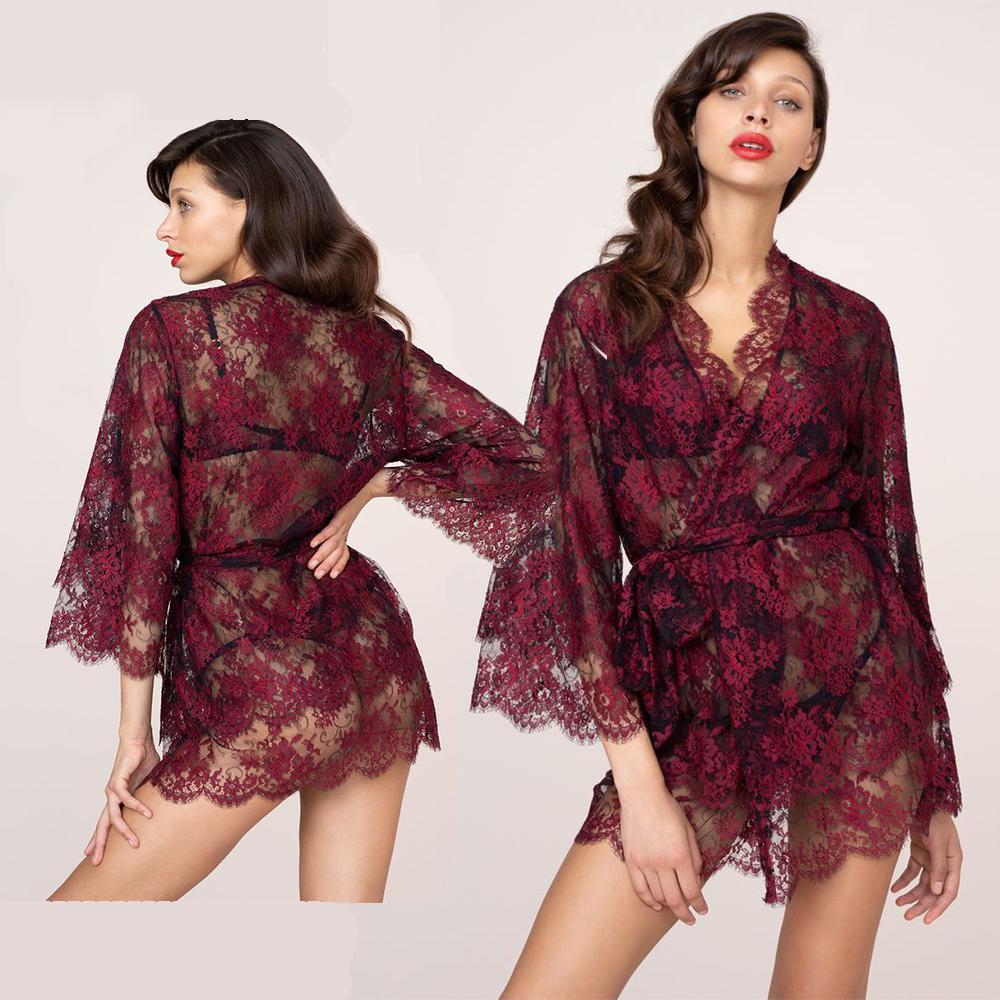 Сексуальные бордовые кружевные ночные халаты на заказ видят через плюс размер мини ночные рубашки одежды женские платье спячников