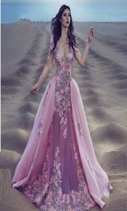 Sexy bordeauxrode roze kanten lange mouw zeemeermin gala prom jurk afneembare verwijderbare rok Indian Floral Prom avondjurken8405357