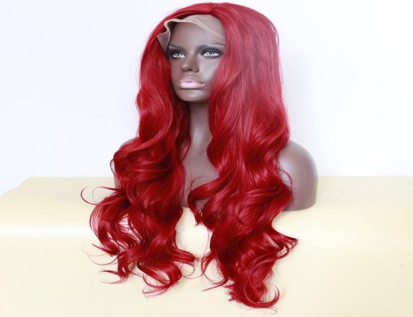 Sexy Borgoña Red Body Wavs Long Wigs with Baby Hair sin globo sintético Brasileño Peluces delanteros para mujeres negras Calor resistencia4203243
