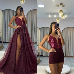 Sexy Bury Prom Dress Sequins Top High Split Sinon Elegant Glitter A Line Party Robes pour Special OCNS Promdress