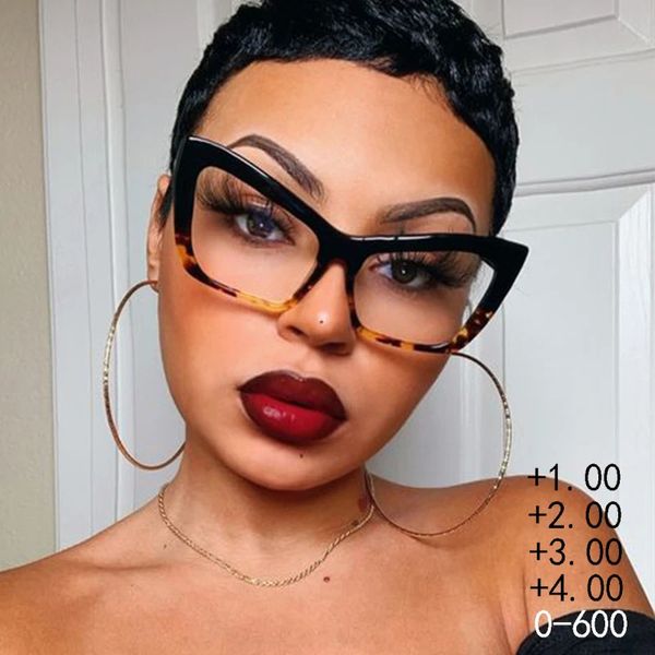 Sexy Cat Eye Reading Lunes pour femmes Anti-bleu Light Finie Luxury Brand Black Léopard Eyeglass Diopter Lences 0 to 6 240318