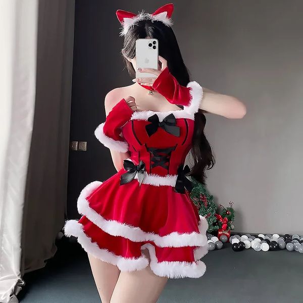 Sexy Cat Girl Cosplay Disfraz Mujer Navidad Miss Santa Claus Año Fiesta de Navidad Traje de lujo Trajes Sex Maid Roleplay Uniforme 240307