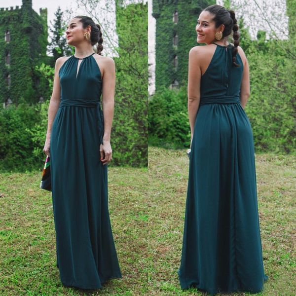 Sexy pas cher simple vert sarcelle une ligne robes de demoiselle d'honneur en mousseline de soie plis étage longueur mariage invité robe de soirée demoiselle d'honneur robes robes