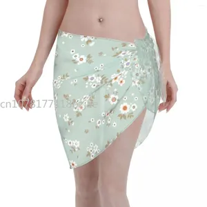 Sexy chiffon badmode pareo groene bloem bloemen strand bedek op wrap kaftan sarong rokken jurk badpakken bikini ups