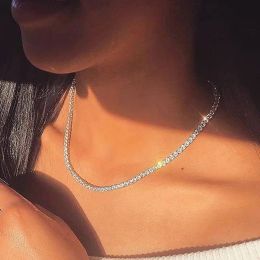 Sexy Choker Iced Out Tennis Collier Voor Vrouwen Luxe Kubieke Zirkoon Kristal Korte Hiphop Hals Accessoires Sieraden OHN016