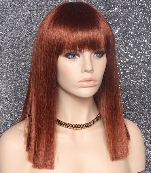 Sexy Choppy ends Blunt Bangs Copper Red Peluca llena Recta DC 130