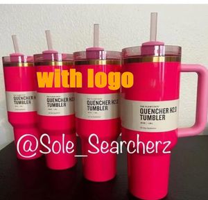 Nieuwe roze parade 40oz Quencher H2.0 Mokken Cups Camping Travel Car Cup roestvrijstalen tumblers Cups met siliconenhandgreep Valentijnsdag cadeau met 1: 1 hetzelfde logo GG1221