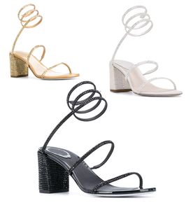 Sexy Club Banquet Chaussures pour femmes Stiletto High Sandals Strass Snake Wrap Heel Sandalss Fairy Wind 2022 Summer New Fashion Roman Women's Shoes avec boîte