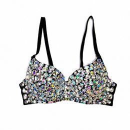 Soutien-gorge sexy coloré en perles de diamant pour danse du ventre, Corset sculptant le corps, Ultra-court, grand dos, Performance sur scène, haut pour femme, Club K082 #