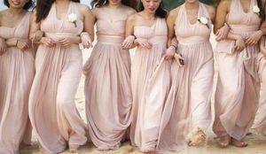 Sexy convertible stijl strand bruidsmeisje jurken Junior Empire Long blush roze geplooide chiffon strand brugmeisje jurken 20191672855