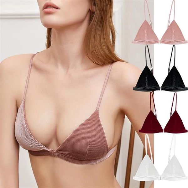 Soutien-gorge Triangle français en velours côtelé, Sexy, sangle avec boucle avant, beau dos fin sans jantes, sous-vêtements pour femmes, Bras250b