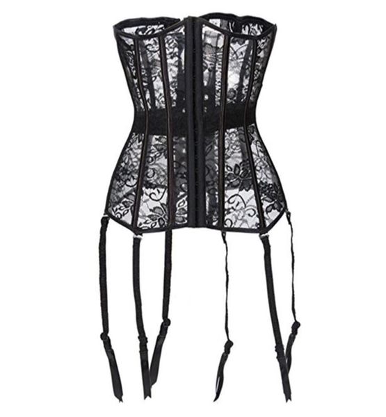 Corselet Corselet Látex Mujeres Corsetas de cintura Cincher Negro Floral Floral Underbust Corsé Bustier Clothing Gothic W1611604494366