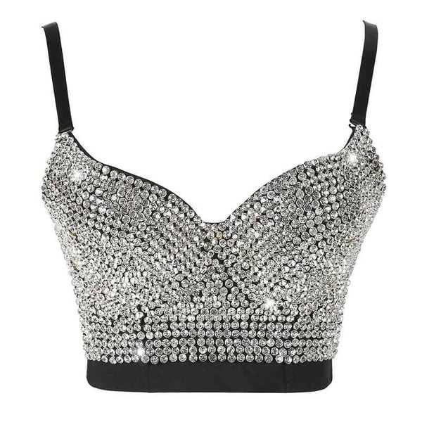 Corset Sexy Strass Top Bustier Crop Top Rave Outfit Festival Vêtements Femme Argent Glitter Tops pour Femmes Été 210407