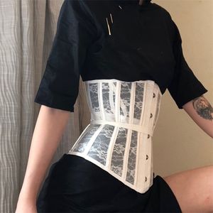 Sexy Corset Underbust Vrouwen Gothic Corset Top Curve Shaper Modellering Riem Afslanken Taille Riem Kant Korsetten Bustiers Zwart Wit 220614