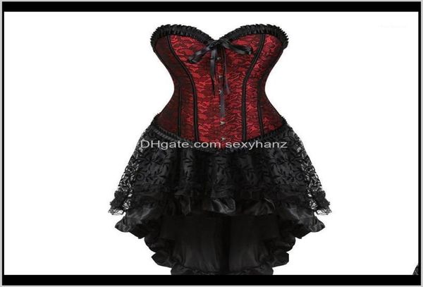 CORSET SEXY avec jupe Robe basse haute set exotique corsets et bustiers fleur Imprimé Halloween Costumes plus taille RED1 5Q2T85422294