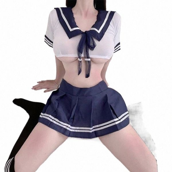 Disfraces de cosplay sexy Lencería sexual para mujer Uniforme de juego de rol de 2 piezas Super Short Bow Top Open Short Dr Adecuado para adultos M8rc #