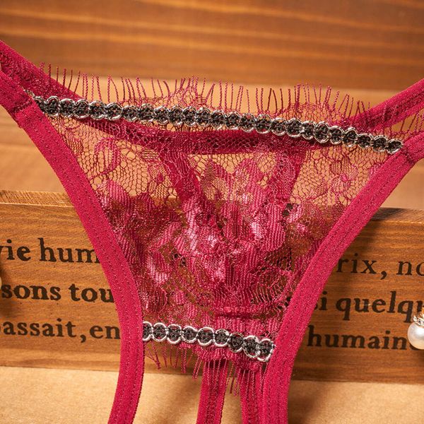 Disfraz sexy de encaje de pestañas, bragas de perlas, entrepierna abierta, lencería sexy, tela de malla, calzoncillos transparentes, ropa interior erótica, colgante para mujer, tanga rosa