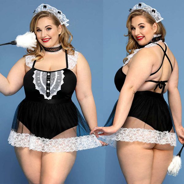 Costume sexy grande taille uniforme de femme de chambre cosplay ensemble de lingerie robe en dentelle noire sous-vêtements sexy tenues de jeu de rôle costumes érotiques