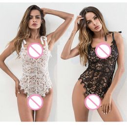 Sexy kostuum zien door wimper kant vrouwelijke bodysuit transparante sexy lingerie vrouwen bretels erotisch ondergoed dames spandex turnpakje seks