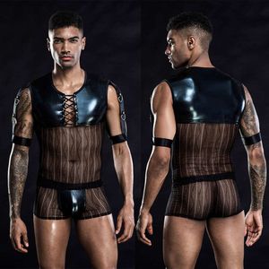 Costume Sexy, uniforme de serveur, ensemble de Cosplay, body en cuir noir, sous-vêtements pour hommes, Bondage Teddy, Catsuit érotique, Costumes de Lingerie