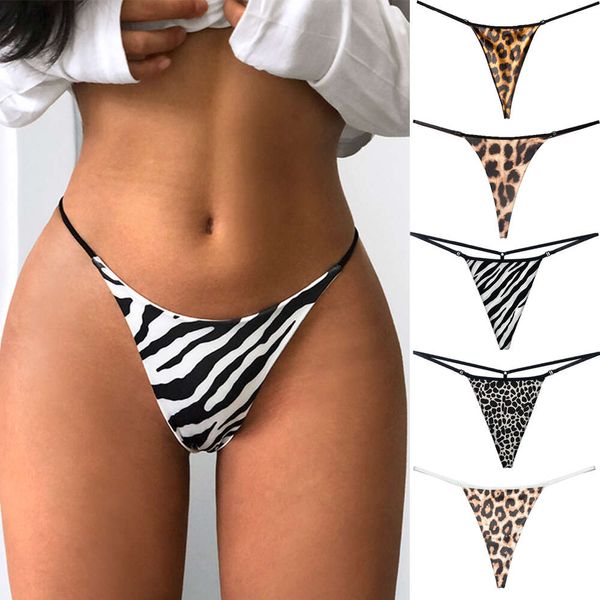 Traje Sexy con estampado de leopardo para mujer, bragas sin costuras con cinturón fino, pantalones en T, Tanga de nailon y algodón de cintura baja, Bikini Sexy con cordón