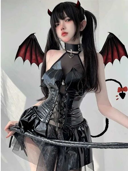 Costumes sexy Sorcière sombre creux sans manches Costumes de Noël Robe de jeu de démon Bandage Lingerie sexy Uniforme Costumes d'Halloween pour les femmes L231213