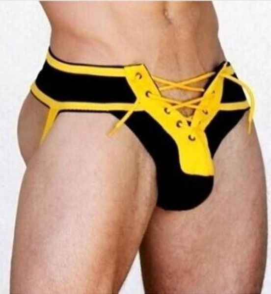 Disfraces sexy Tm Tangas Futbolista para hombre Lace Up Jockstrap 3 15 quotCintura Cordón frontal Cadena gay Ropa interior abierta Tendencia EE. UU. S4233154