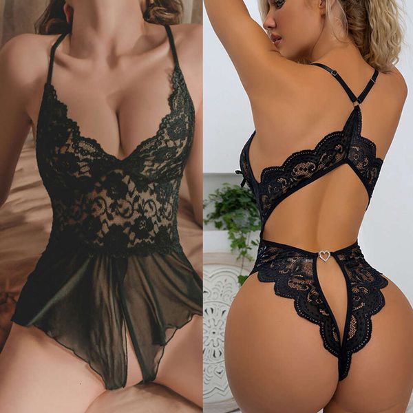 Costumes sexyVente chaude érotique lingerie sans entrejambe dentelle soutien-gorge body ensembles femmes lingerie intimes Teddy vêtements de nuit femme ouvert Costume