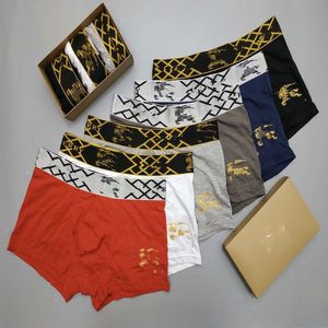 Sexy katoenen heren boxershorts ademend ondergoed designer goud logo bedrukt ondergoed 4 stks/partij 6 kleuren elastische onderbroek slips