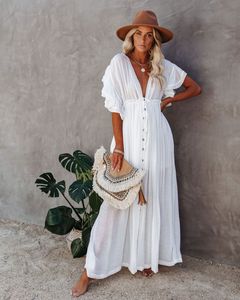 Sexy cover-ups lange witte tuniek casual zomer dames plus size strand slijtage deksel vrouw vrouw kleding 210521