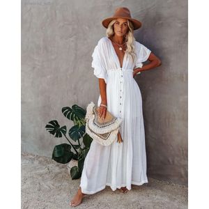 Sexy Cover-ups Lange Witte Tuniekjurk Casual Zomer Strandjurk Vrouwen Plus Size Strandkleding Cover Up Jurk Vrouw Kleding 822